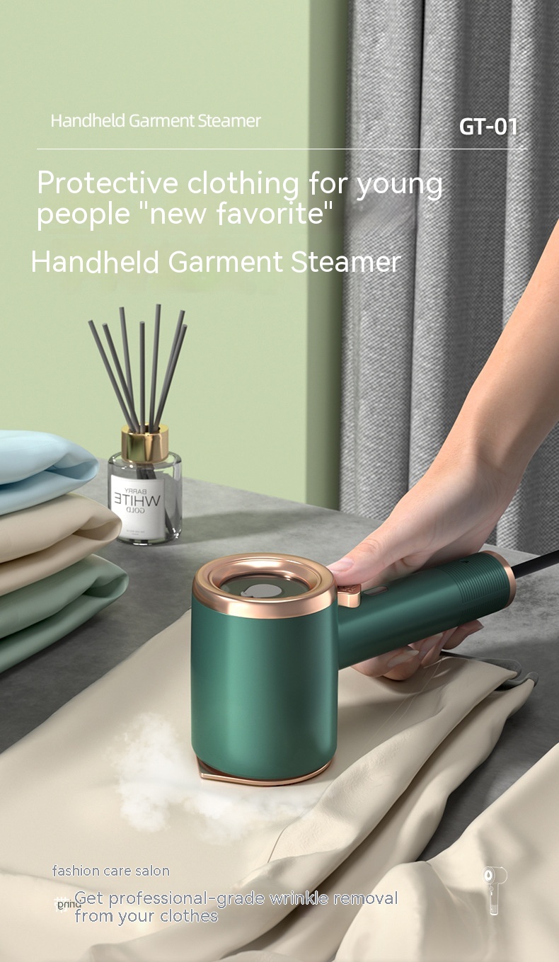 Steamly steamer being used on clothes laid out at home before getting dressed