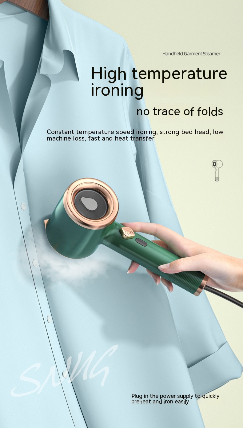 Steamly handheld garment steamer smoothing wrinkles out of a hanging shirt with a burst of steam
